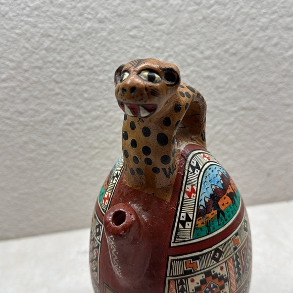 Cusco Peru Inca Jaguar Vessel Pitcher Jug Clay Folk Art Pottery Vintage GUC - Picture 2 of 8